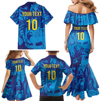 Custom Sri Lanka Cricket Royal Blue Warrior Family Matching Mermaid Dress and Hawaiian Shirt