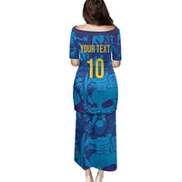 Custom Sri Lanka Cricket Royal Blue Warrior Family Matching Puletasi and Hawaiian Shirt
