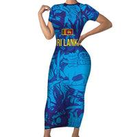 Custom Sri Lanka Cricket Royal Blue Warrior Family Matching Short Sleeve Bodycon Dress and Hawaiian Shirt