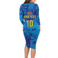 Custom Sri Lanka Cricket Royal Blue Warrior Long Sleeve Bodycon Dress