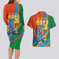 Indian Cricket Men in Blue The Champion 2025 Couples Matching Long Sleeve Bodycon Dress and Hawaiian Shirt