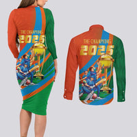 Indian Cricket Men in Blue The Champion 2025 Couples Matching Long Sleeve Bodycon Dress and Long Sleeve Button Shirt