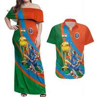 Indian Cricket Men in Blue The Champion 2025 Couples Matching Off Shoulder Maxi Dress and Hawaiian Shirt