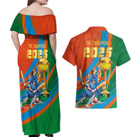 Indian Cricket Men in Blue The Champion 2025 Couples Matching Off Shoulder Maxi Dress and Hawaiian Shirt