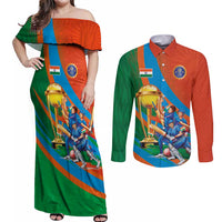Indian Cricket Men in Blue The Champion 2025 Couples Matching Off Shoulder Maxi Dress and Long Sleeve Button Shirt