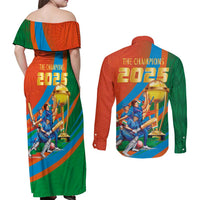 Indian Cricket Men in Blue The Champion 2025 Couples Matching Off Shoulder Maxi Dress and Long Sleeve Button Shirt
