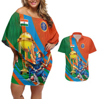 Indian Cricket Men in Blue The Champion 2025 Couples Matching Off Shoulder Short Dress and Hawaiian Shirt