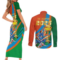 Indian Cricket Men in Blue The Champion 2025 Couples Matching Short Sleeve Bodycon Dress and Long Sleeve Button Shirt