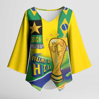 Brasil Football Custom Kimono Sleeve Blouse Rumo ao Hexa 2026