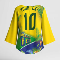 Brasil Football Custom Kimono Sleeve Blouse Rumo ao Hexa 2026
