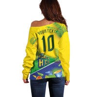 Brasil Football Custom Off Shoulder Sweater Rumo ao Hexa 2026