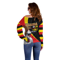 Uganda Independence Day with Crowned Cranes Off Shoulder Sweater - Wonder Print Shop