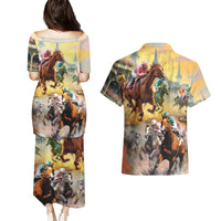 Kentucky Horses Racing Watercolor Couples Matching Puletasi and Hawaiian Shirt - Wonder Print Shop