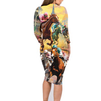 Kentucky Horses Racing Watercolor Family Matching Long Sleeve Bodycon Dress and Hawaiian Shirt - Wonder Print Shop