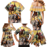 Kentucky Horses Racing Watercolor Family Matching Mermaid Dress and Hawaiian Shirt - Wonder Print Shop