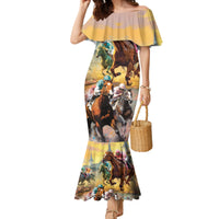 Kentucky Horses Racing Watercolor Family Matching Mermaid Dress and Hawaiian Shirt - Wonder Print Shop