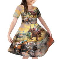 Kentucky Horses Racing Watercolor Family Matching Off The Shoulder Long Sleeve Dress and Hawaiian Shirt - Wonder Print Shop