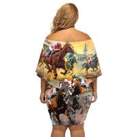 Kentucky Horses Racing Watercolor Family Matching Off Shoulder Short Dress and Hawaiian Shirt - Wonder Print Shop