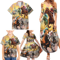 Kentucky Horses Racing Watercolor Family Matching Summer Maxi Dress and Hawaiian Shirt - Wonder Print Shop