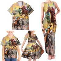 Kentucky Horses Racing Watercolor Family Matching Tank Maxi Dress and Hawaiian Shirt - Wonder Print Shop