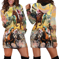Kentucky Horses Racing Watercolor Hoodie Dress - Wonder Print Shop