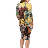 Kentucky Horses Racing Watercolor Long Sleeve Bodycon Dress - Wonder Print Shop