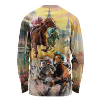 Kentucky Horses Racing Watercolor Long Sleeve Shirt - Wonder Print Shop