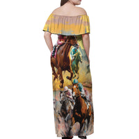 Kentucky Horses Racing Watercolor Off Shoulder Maxi Dress - Wonder Print Shop