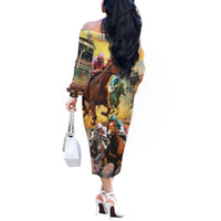 Kentucky Horses Racing Watercolor Off The Shoulder Long Sleeve Dress - Wonder Print Shop