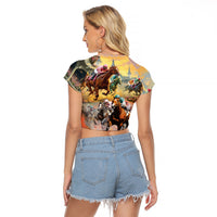 Kentucky Horses Racing Watercolor Raglan Cropped T Shirt - Wonder Print Shop