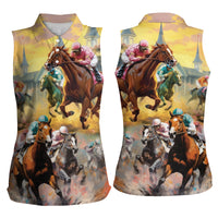 Kentucky Horses Racing Watercolor Women Sleeveless Polo Shirt - Wonder Print Shop