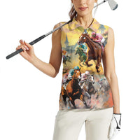 Kentucky Horses Racing Watercolor Women Sleeveless Polo Shirt - Wonder Print Shop