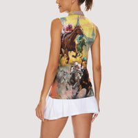 Kentucky Horses Racing Watercolor Women Sleeveless Polo Shirt - Wonder Print Shop