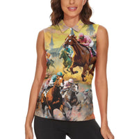 Kentucky Horses Racing Watercolor Women Sleeveless Polo Shirt - Wonder Print Shop