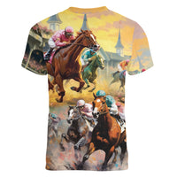 Kentucky Horses Racing Watercolor Women V-Neck T-Shirt - Wonder Print Shop