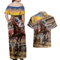 Kentucky Hosts Horse Races Watercolor Couples Matching Off Shoulder Maxi Dress and Hawaiian Shirt - Wonder Print Shop