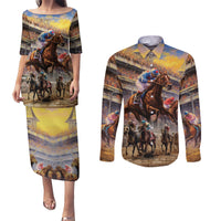 Kentucky Hosts Horse Races Watercolor Couples Matching Puletasi and Long Sleeve Button Shirt - Wonder Print Shop