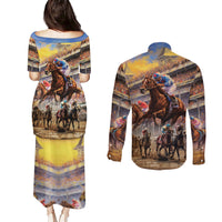 Kentucky Hosts Horse Races Watercolor Couples Matching Puletasi and Long Sleeve Button Shirt - Wonder Print Shop