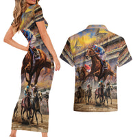 Kentucky Hosts Horse Races Watercolor Couples Matching Short Sleeve Bodycon Dress and Hawaiian Shirt - Wonder Print Shop