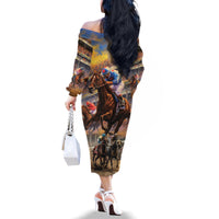 Kentucky Hosts Horse Races Watercolor Family Matching Off The Shoulder Long Sleeve Dress and Hawaiian Shirt - Wonder Print Shop