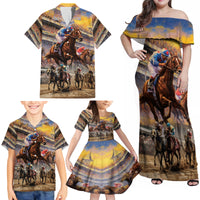Kentucky Hosts Horse Races Watercolor Family Matching Off Shoulder Maxi Dress and Hawaiian Shirt - Wonder Print Shop
