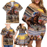 Kentucky Hosts Horse Races Watercolor Family Matching Off Shoulder Short Dress and Hawaiian Shirt - Wonder Print Shop