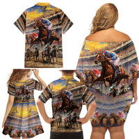 Kentucky Hosts Horse Races Watercolor Family Matching Off Shoulder Short Dress and Hawaiian Shirt - Wonder Print Shop