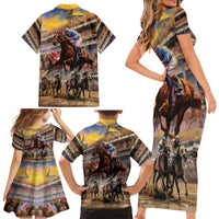 Kentucky Hosts Horse Races Watercolor Family Matching Short Sleeve Bodycon Dress and Hawaiian Shirt - Wonder Print Shop