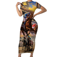 Kentucky Hosts Horse Races Watercolor Family Matching Short Sleeve Bodycon Dress and Hawaiian Shirt - Wonder Print Shop