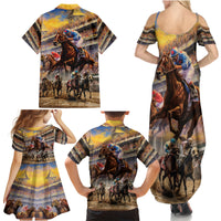 Kentucky Hosts Horse Races Watercolor Family Matching Summer Maxi Dress and Hawaiian Shirt - Wonder Print Shop