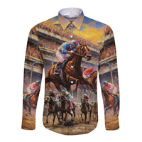 Kentucky Hosts Horse Races Watercolor Long Sleeve Button Shirt - Wonder Print Shop