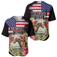 Kentucky Horseshoe Racing Rose Baseball Jersey Grunge American Flag Vintage Style - Wonder Print Shop