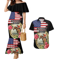 Kentucky Horseshoe Racing Rose Couples Matching Mermaid Dress and Hawaiian Shirt Grunge American Flag Vintage Style - Wonder Print Shop