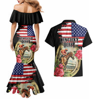 Kentucky Horseshoe Racing Rose Couples Matching Mermaid Dress and Hawaiian Shirt Grunge American Flag Vintage Style - Wonder Print Shop
